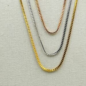 Monet Triple Strand Herringbone Chain Necklace Gold Silver Copper Tones Classic